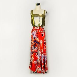 HD‎ in Paris Anthropologie Paso Robles Red Floral Silk Maxi Skirt Womens Size 4